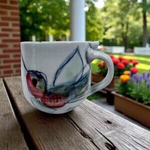 Jim Reno Pottery Dewittville NY Signed Pottery Coffee Mug White Sea Turtle